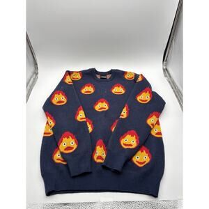 Howls Moving Castle Sweater Mens M Studio Ghibli Calcifer Box Lunch Pullover